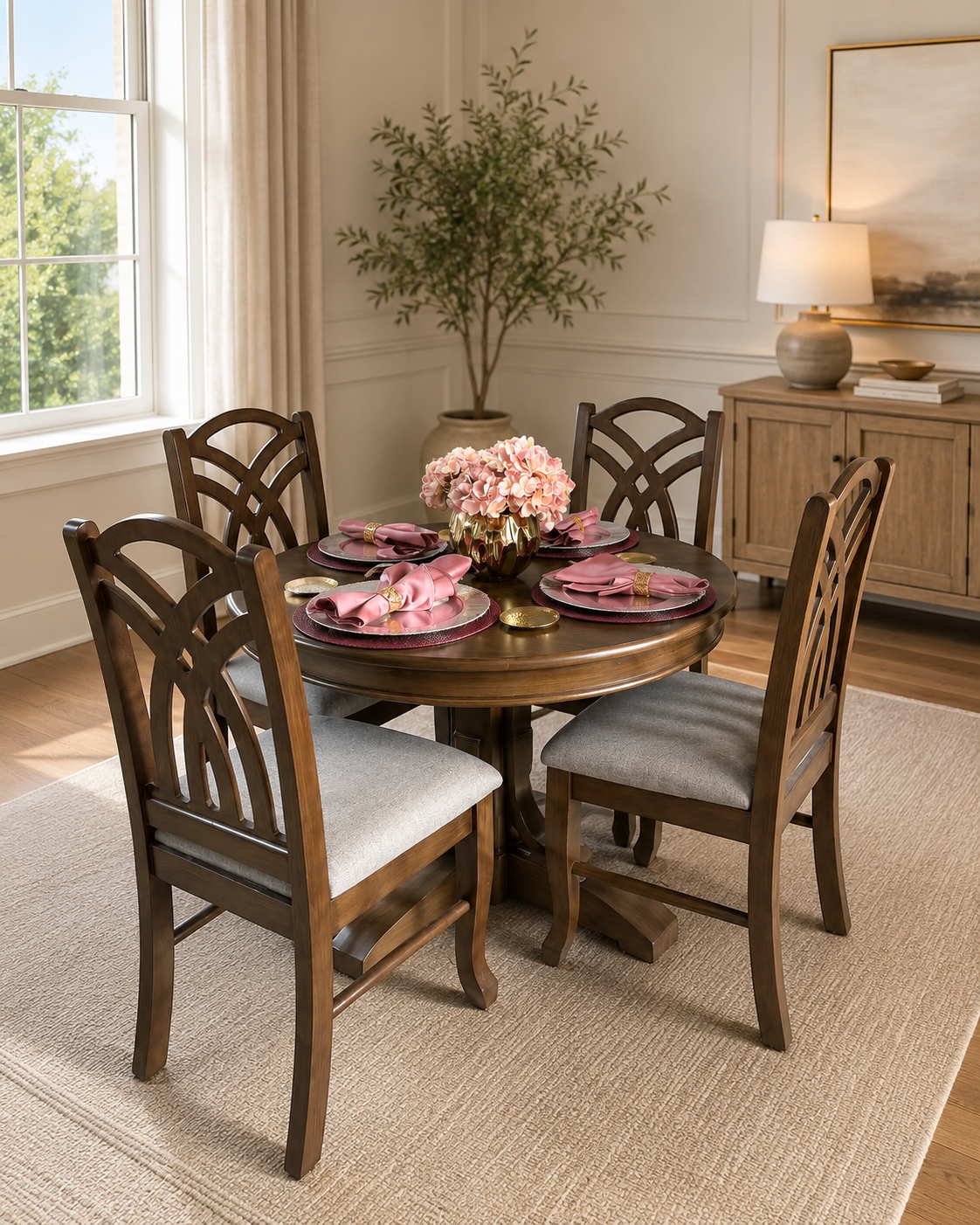 Comedor Redondo Elegante de 4 Sillas