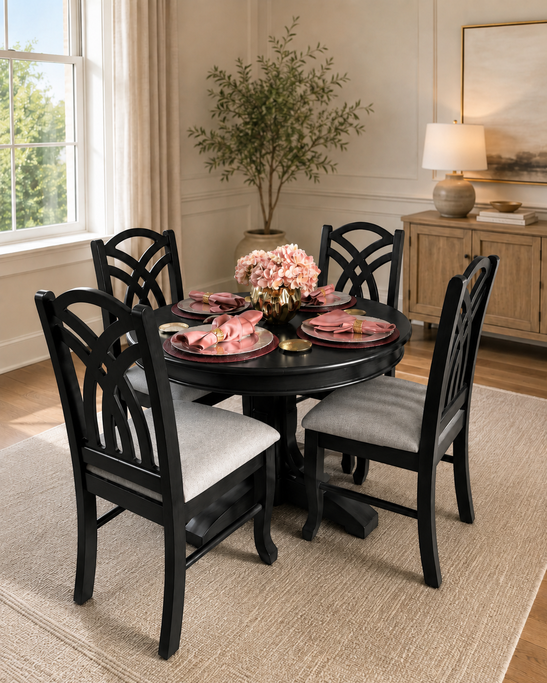 Comedor Redondo Elegante de 4 Sillas