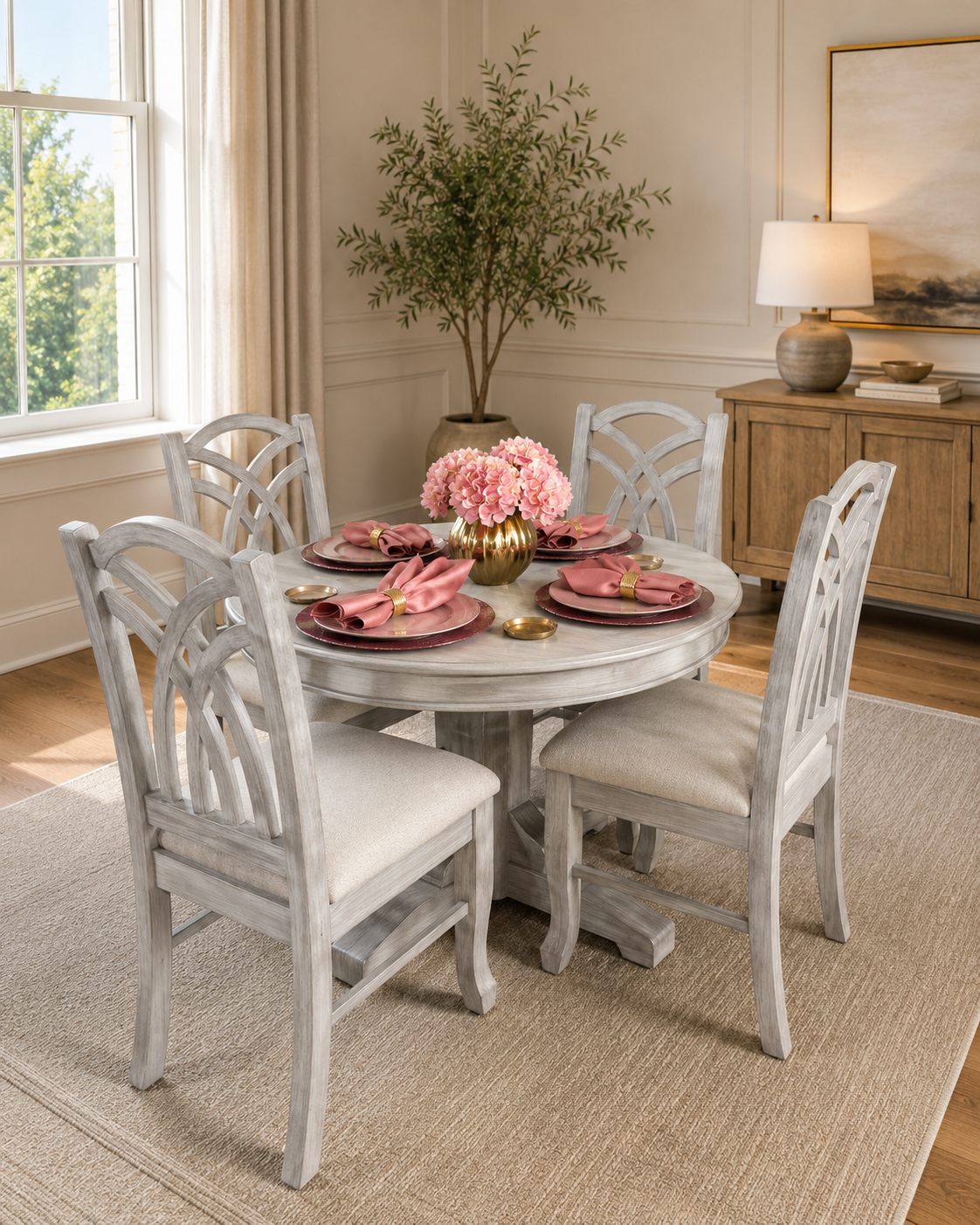 Comedor Redondo Elegante de 4 Sillas