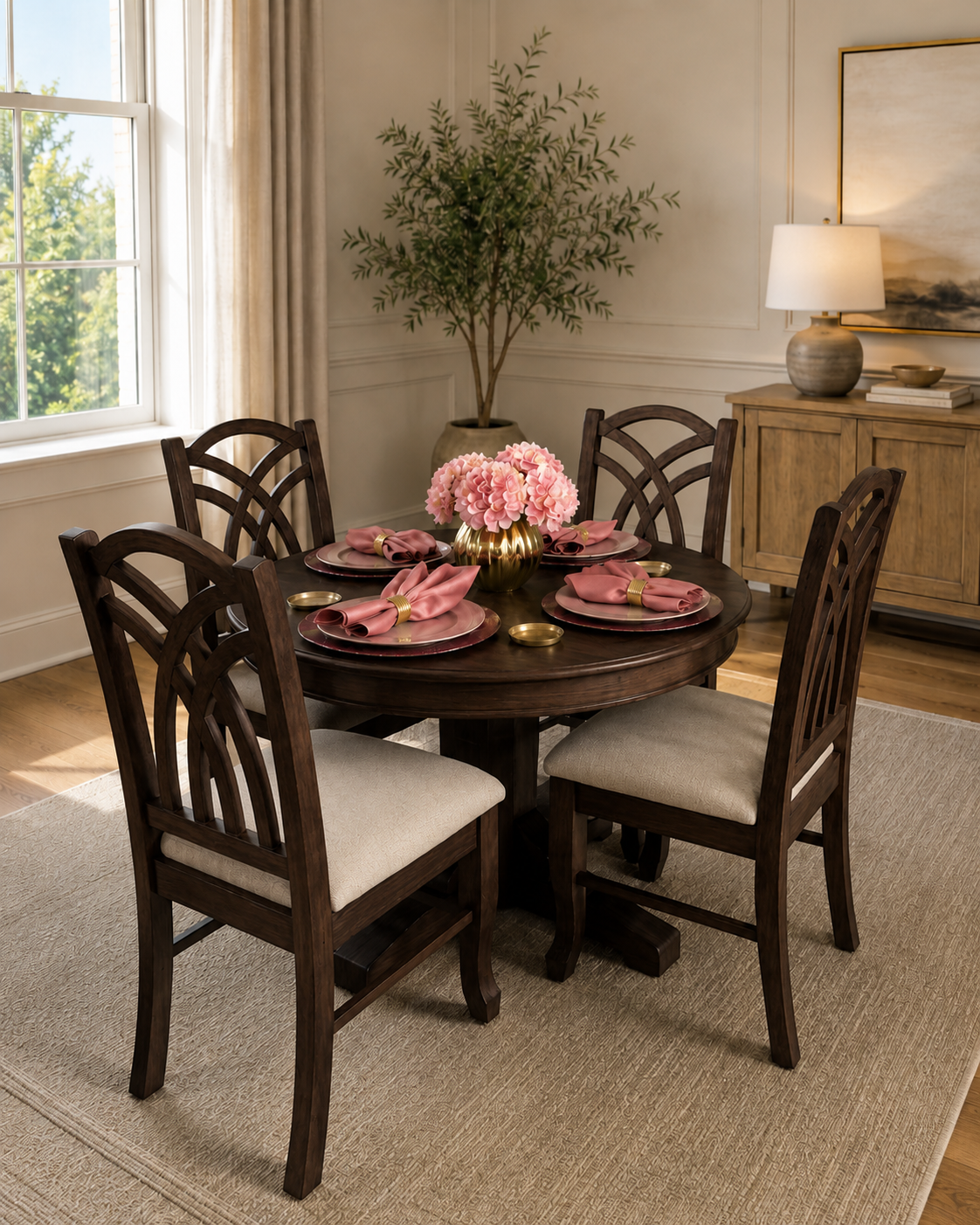 Comedor Redondo Elegante de 4 Sillas